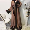 Roupas étnicas Oriente Médio Muçulmano Cinto com Costura de Renda Ramadã Cardigã Robe Islâmico Tamanho Grande Arábia Saudita Kaftan Casual Quimono