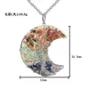 7 chakras cristal gravier arbre de vie collier fait à la main fil wrap croissant de lune pendentif reiki quartz pendentif chaîne collier en résine