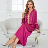 Ethnische Kleidung Robe Femme Musulmane Rose Rot Rüschen Gürtel Diamant Muslimischen Kleid Frauen Dubai Saudi-arabien Abayas Für