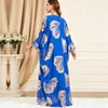 Vêtements Ethniques Abaya Pour Femmes Feuille Dorure Imprimer Manches Chauve-Souris Robe Kimono Col En V Surdimensionné Maroc Caftan Dubaï Robes De Luxe Eid Ramadan