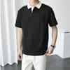 T-shirts pour hommes chemise d'été col rabattu couleur unie lâche Style coréen manches courtes Match pantalon doux décontracté hommes haut vêtements