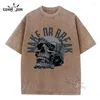 T-shirts voor heren Make Or Break Skull Classic Print Washed Shirt Cotton Dames en heren T-shirt Korte mouw Vintage Tees Zomerkleding Heren