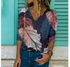 Femmes Blouses Chemises Mode Feuilles Imprimé Femmes Casual Lâche Tops Pull Printemps Automne Élégant Col En V À Manches Longues Blouse Chemises Femme Nouveau L230712