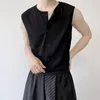 Herrstankar 2023 Summer Korean Style Unik singel Breasted Design för män Casual Slim Elastic Black M-XL