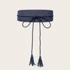 Belts 2023 Women's Braided Rope Knotted Tassel Wide Belt Faux Leather Soft Fashion Waistband Dress Obi