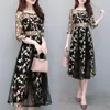 Party Dresses 2023 Summer Female Gauze Skirt Lace Mesh Floral Over-the-knee Embroidered Dress Women Retro Gentle Temperament
