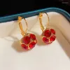 Hoop Earrings Elegant Sweet Red Crystal Flower Women's Earring Luxury Shiny Geometric Round Wedding Jewelry Valentines Gift