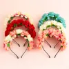 Beanie Skull Caps 1pc Fashion Women Bride Flowers Headband Mexican Style Rose Flower Crown Hairband Ladies Elastic Beach Hair Accessories 230712