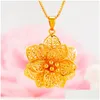 Pendentif Colliers Bling Fleur Collier 24K Réel Plaqué Or Bijoux Femmes Cadeau De Noël Drop Delivery Pendentifs Dho89