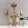 Kleidung Sets 1-5Years Alter Frühling Herbst Nette Baby Anzug Junge Langarm Gestreiften Basis T-shirt Strickjacke Weste Hose 3 stücke Kinder Sport