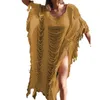 Bluzki damskie Cover Up Sheer Swimsuit Jednolity kolor Tassel Hollow Outdoor Sun Dzianinowa bluzka dla nastolatków