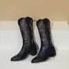 Laarzen Vintage Cowboy Western Dames Laarzen 2023 Geborduurde Bloem Cowboy Dames Vintage Damesschoenen L230712