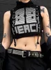 Женские танки Женская грузовая майка -майки Y2K Punk Technewear Прикованная уличная одежда майка Top Grunge Ultra Thin Turt