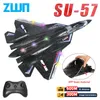 Avion électrique / RC Avion RC SU57 2.4G planeur de modèle de vol télécommandé avec lumières LED EPP mousse jouet avion cadeaux pour enfants 230711