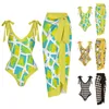 Stroje kąpielowe dla kobiet Vintage V Neck Tie Check Square Floral Print Bikini Swimsuit Cover Up Set