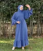 Roupas Étnicas Mulher Muçulmana Ababya Vestido de Cetim Mulheres Abaya Elegante Dubai Turquia Árabe Islâmico Caftan Saudita Borda com babados