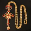 Pendant Necklaces Pectoral Cross Orthodox Necklace Jesus Crucifix Pendants Filled With Red Crystals Religious Jewelry Pastor Prayer Items