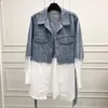 Shirts Button Up Patchwork Lange Denim Tops Frauen 2021 Frühling Sommer Herbst Neue Mode Ol Casual Jeans Shirts Weibliche Günstige Großhandel