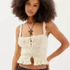 Women's Tanks Women Y2k Crochet Knit Sweater Vest Sexy Sleeveless V Neck Button Down Crop Top Hollow Out Open Front Tank Summer Streetwear