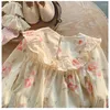 Fille Robes Volants Robe Coton Mode Coréenne Doux Rose Imprimer Enfants Robe 2023 Printemps