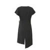 Women's Short Sleeve V-neck Wrap Tail Cocktail Party Dress Asymmetric Pleated Wedding Guest Dress9c90