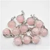 Encantos Natural Rosa Cuarzo Colgante de Cristal Mano Sostener Bola Redonda Collares Colgantes Yoga Reiki Chakra Curación Mujeres Hombres Joyería Dhfa7