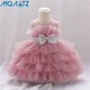 Girl's Dresses MQATZ Summer Dress 1 Year Puffy Pink Kids Bow Christening Princess Brithday Vestidos Toddler Children Baptism Baby Girl Clothes 230712