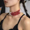 Chains Halloween Blood Pattern Pearl Necklace Fashion Multi-layer Imitation Tassel Short Gothic Party Jewelry Gift