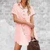 Casual Dresses Summer Women Sexy Beauty Dress Fashion Short Sleeve Buttons Solid Color European Breathable Turndown Collar For Vacation