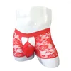 Underpants Sexy Mens Underwear Floral Lace Transparent Boxer Shorts Breathable Gay Sissy Panties Bulge Pouch Sheer Boxers Trunks