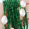 Cadenas COLLAR DAN 18 pulgadas 10 hebras facetadas Piedra verde Perla Keshi blanca