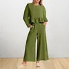 Pantalon deux pièces femme décontracté 2 tenue femmes haut à manches longues couleur unie dames taille haute Style Boho coupe ample vacances