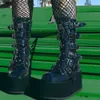 Stiefel BONJOMARISA Marke Goth Liebe Herz Schnalle Punk Keile Plattformen Frauen Stiefel Zipper Schwarz Cosplay Coole Straße Herbst Damen Schuhe T230713