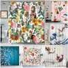 Douchegordijnen Katten Bloemen Douchegordijn Aquarel Bloemen Plant Bohemen Exotisch Huis Badkamer Stof Met Waterdicht Polyester Scherm