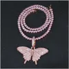 Pendant Necklaces Pink Zircon Butterfly Necklace Hip Hop Bling For Men Women Real Gold/Platinum Plated Lovers Gift Drop Delivery Jew Dh4Hz