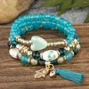 Strand Bohemian Heart Stone Tassel Charm Armbanden Set Vrouwen Etnische Fatima Hand Bloem Kralen Chain Bangle Vrouwelijke Boho Sieraden Gift