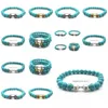 Bracelets porte-bonheur 8 mm perles de pierre turquoise bracelet haltère or antique Sier femmes hommes bijoux de sport livraison directe Dhh3K