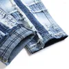 Jeans masculino 2023 Biker High Street Moda Lavado Azul Costura Vaqueros Hombre Zíper Usado Mendigo Calças Bootcut Para Homens