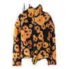 Men's Jackets Bengal Tiger Colorway Flower Printed Thick Lamb Fleece Pullover Coats Autumn/Winter Half Zip High Collar For Men