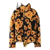 Jaquetas masculinas Tigre de Bengala Colorway Flor Estampada Grossa Fleece Cordeiro Pulôver Casacos Outono/Inverno Meio Zip Gola Alta Masculina