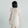 Robes de fille 2023 été manches évasées robe de princesse nouvelle dentelle maille patchwork vêtements pour enfants robes de soirée pour enfants # 7266HKD230712