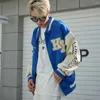 Giacche da uomo Blue Varsity Uomo Lettere Ricamo London Bomber Jacket Donna Casual Splicing Sleeve Y2k Hombre Cappotti Donna Neutrale