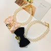 Dog Collars Pet Pearl Necklace Cat Collar Bell Bow Neck Ring Black And White Fashion Design Po Decoration