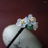 Hair Clips Handmade Luxury Flower Hairpins Sticks Vintage Wood Chinese Stick Pins For Women Ornaments Head Jewelry