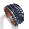 Amorcome Bohème Contraste Couleur Splice Slim Stripe Bracelet En Cuir pour Femmes Multicouche Large Wrap Bracelet Couple Bijoux Cadeau L230704