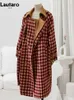 Dames Wolmix Lautaro Herfst Winter Lang Verdikt Warm Rood Tweed Wollen Jas Dames Sjerpen Double Breasted Luxe Designer Runway Fashion 2022 HKD230712