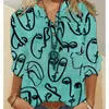 女性のブラウスシャツヴィンテージアブストラクトフェイス楽しいブラウス女性長袖のシャツ夏のトップ2021ニューストリートウェアファッションレディースボタンルーズティーL230712
