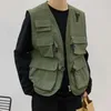 Männer Westen Klassische Cargo Weste Einfarbig Multi Taschen Streetwear Männer Dünne Weste Jacke Schnallen Verschluss