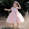 Robes de fille d'été fleur blanc mariage bébé filles robes enfant en bas âge né baptême 1er anniversaire arc dentelle princesse robe fête enfant vêtements 230712