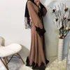 Roupas étnicas Oriente Médio Muçulmano Cinto com Costura de Renda Ramadã Cardigã Robe Islâmico Tamanho Grande Arábia Saudita Kaftan Casual Quimono